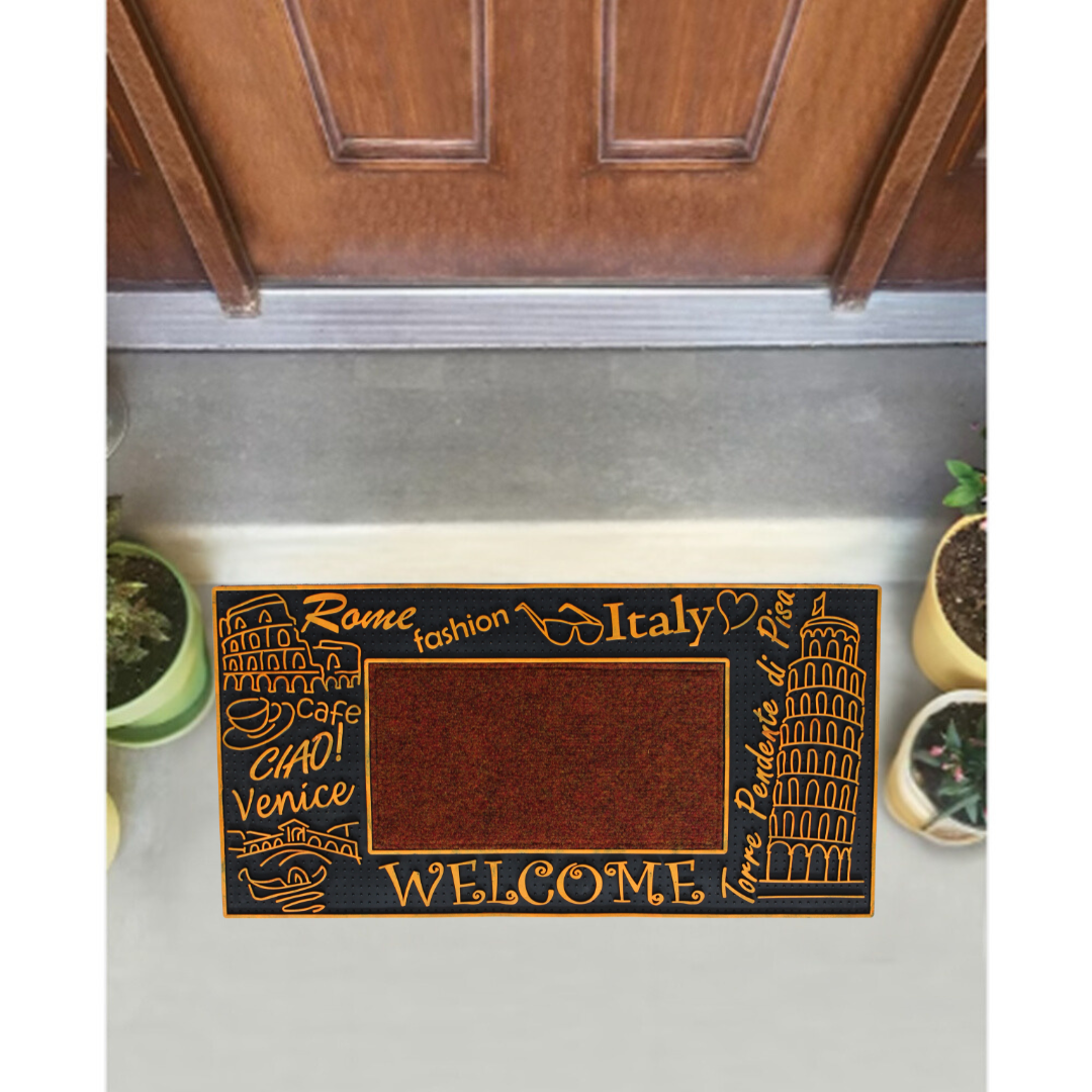 ROME FASHION WELCOME WITH CARPET INSIDE RUBBER DOOR MATS
