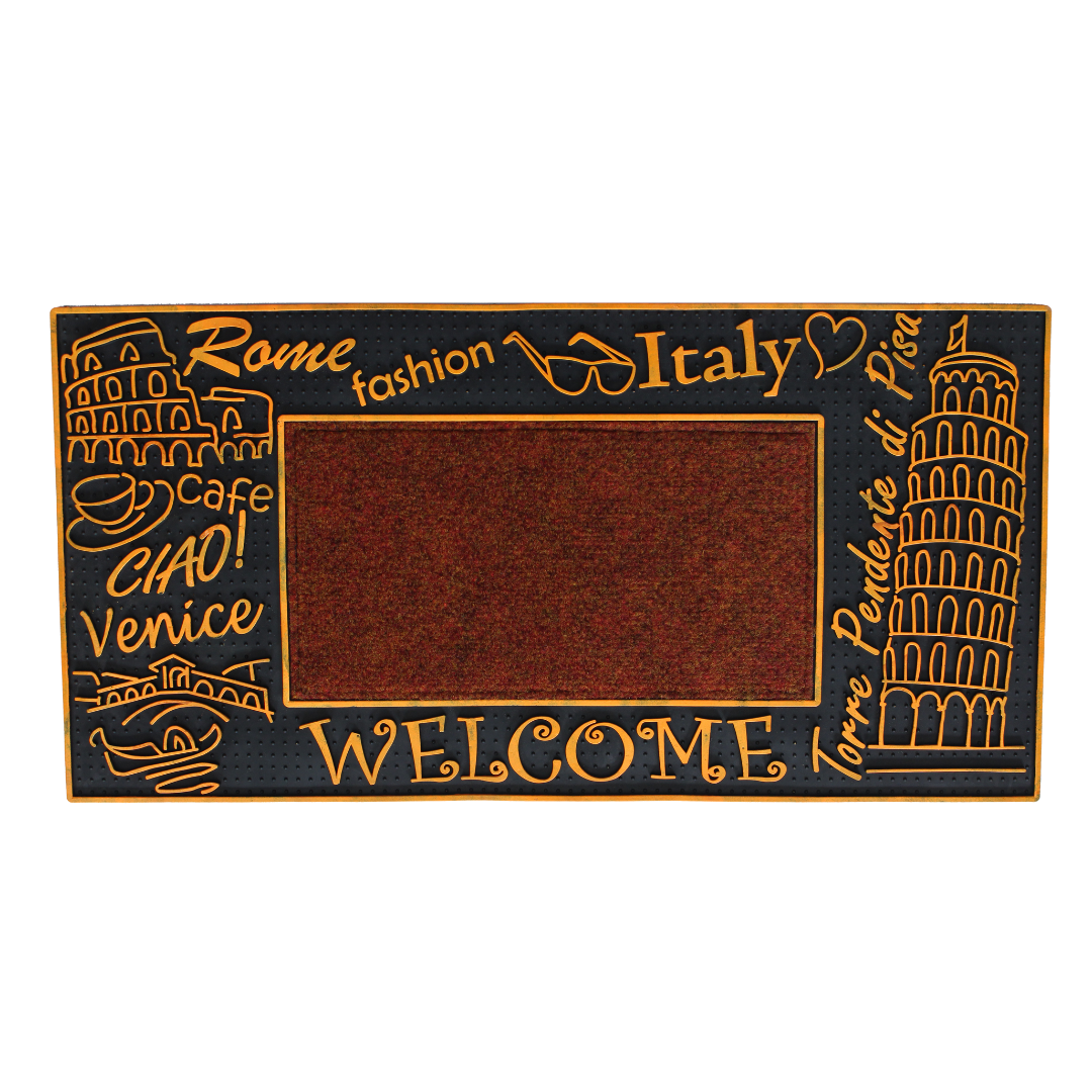 ROME FASHION WELCOME WITH CARPET INSIDE RUBBER DOOR MATS