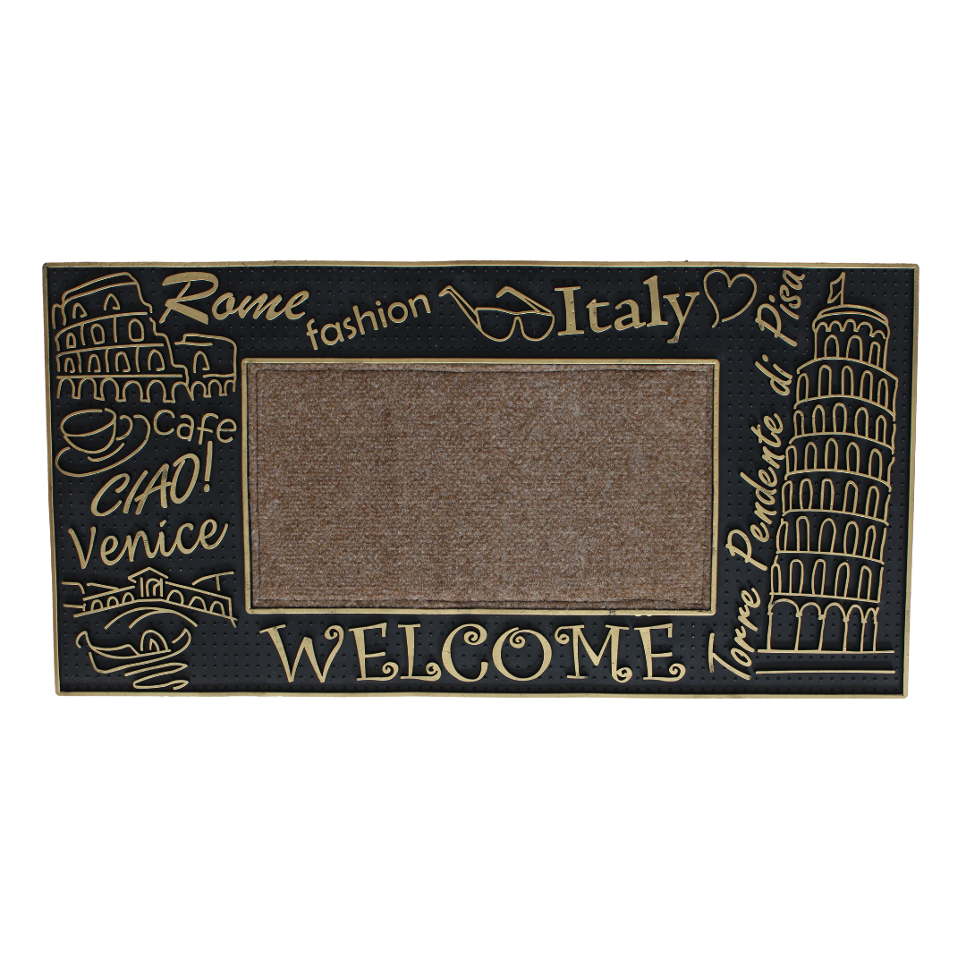 ROME FASHION WELCOME WITH CARPET INSIDE RUBBER DOOR MATS