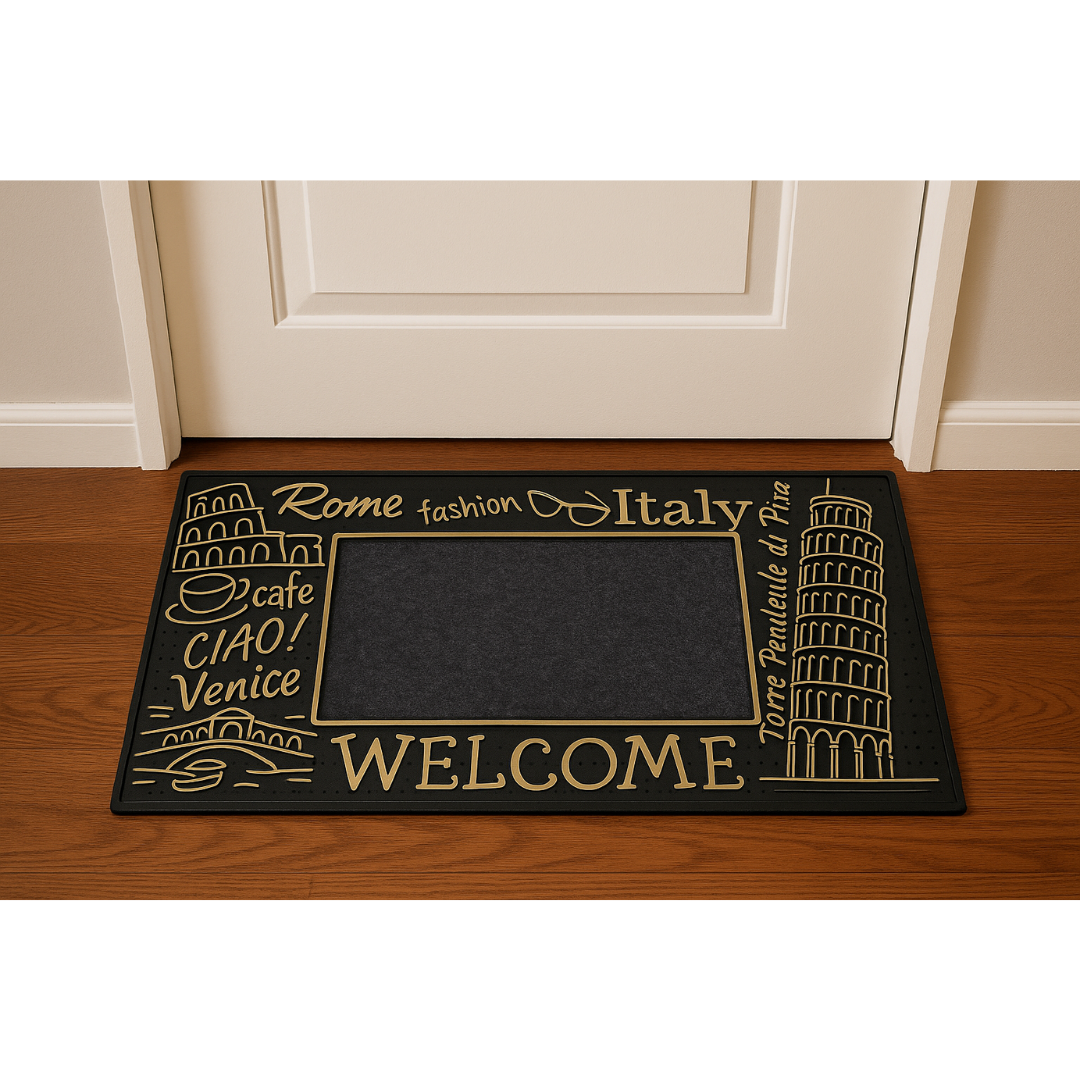 ROME FASHION WELCOME WITH CARPET INSIDE RUBBER DOOR MATS