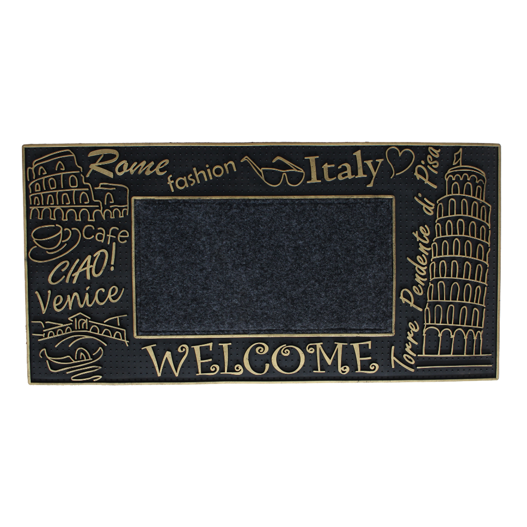 ROME FASHION WELCOME WITH CARPET INSIDE RUBBER DOOR MATS