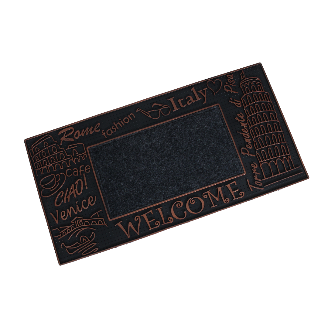 ROME FASHION WELCOME WITH CARPET INSIDE RUBBER DOOR MATS