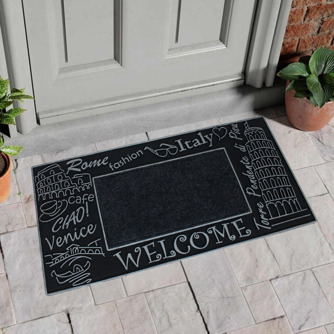 ROME FASHION WELCOME WITH CARPET INSIDE RUBBER DOOR MATS
