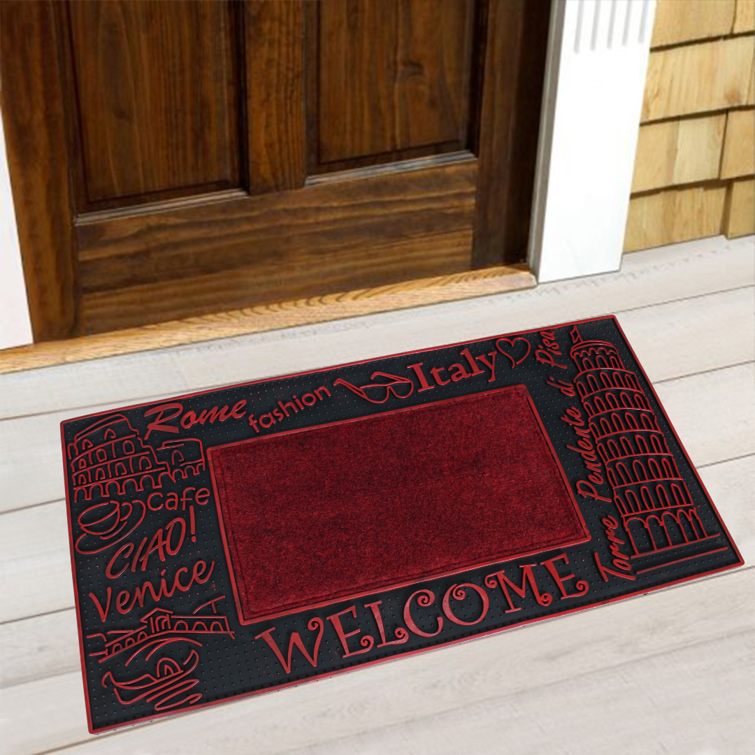 ROME FASHION WELCOME WITH CARPET INSIDE RUBBER DOOR MATS