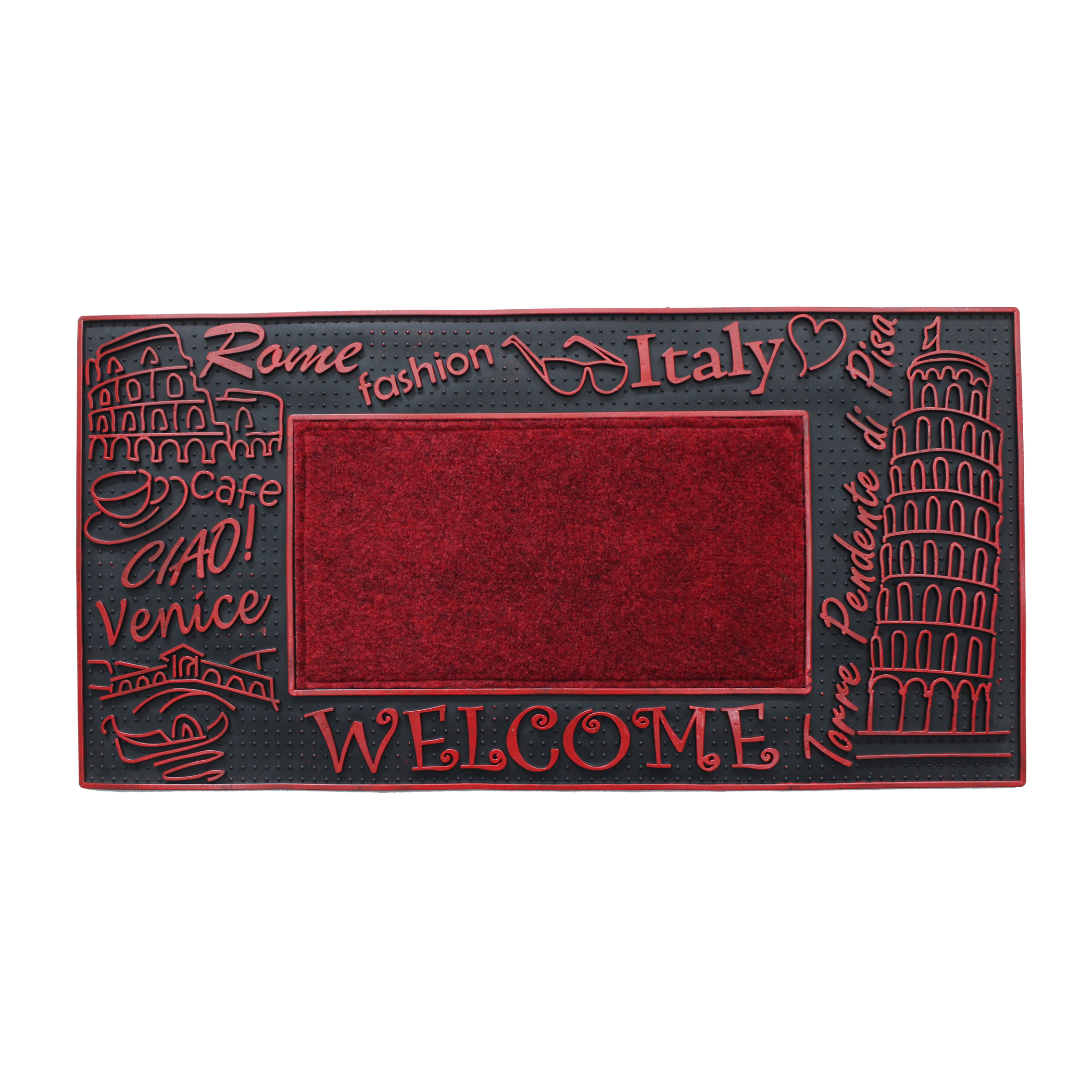 ROME FASHION WELCOME WITH CARPET INSIDE RUBBER DOOR MATS